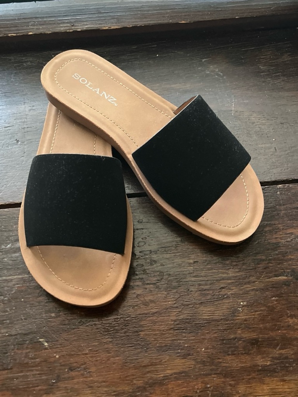 Solanz Wide-Strap Black Slide Sandals for Women